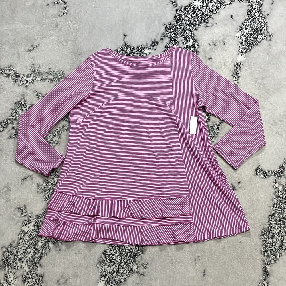 Soft‎ Surroundings Striped Tunic Top Womens Size XL Pink White Ruffle Hem NWT